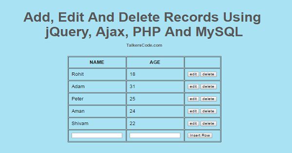 Add Edit And Delete Records Using Jquery Ajax Php And Mysql May 2020 9250