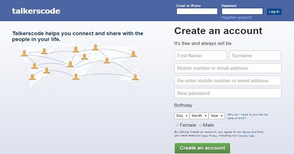 Facebook home page code in html and css