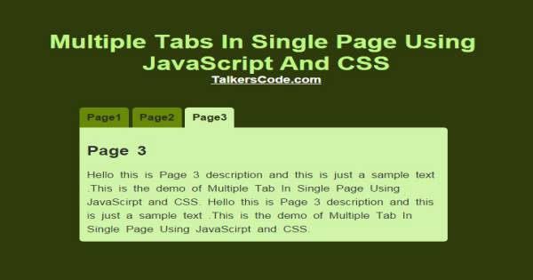 Multiple Tabs In Single Page Using JavaScript And CSS