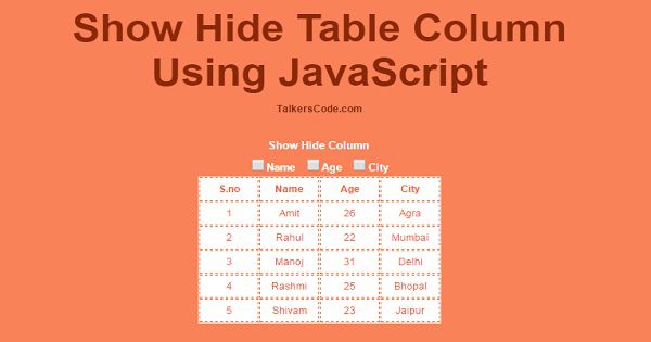 Show Hide Table Column Using JavaScript